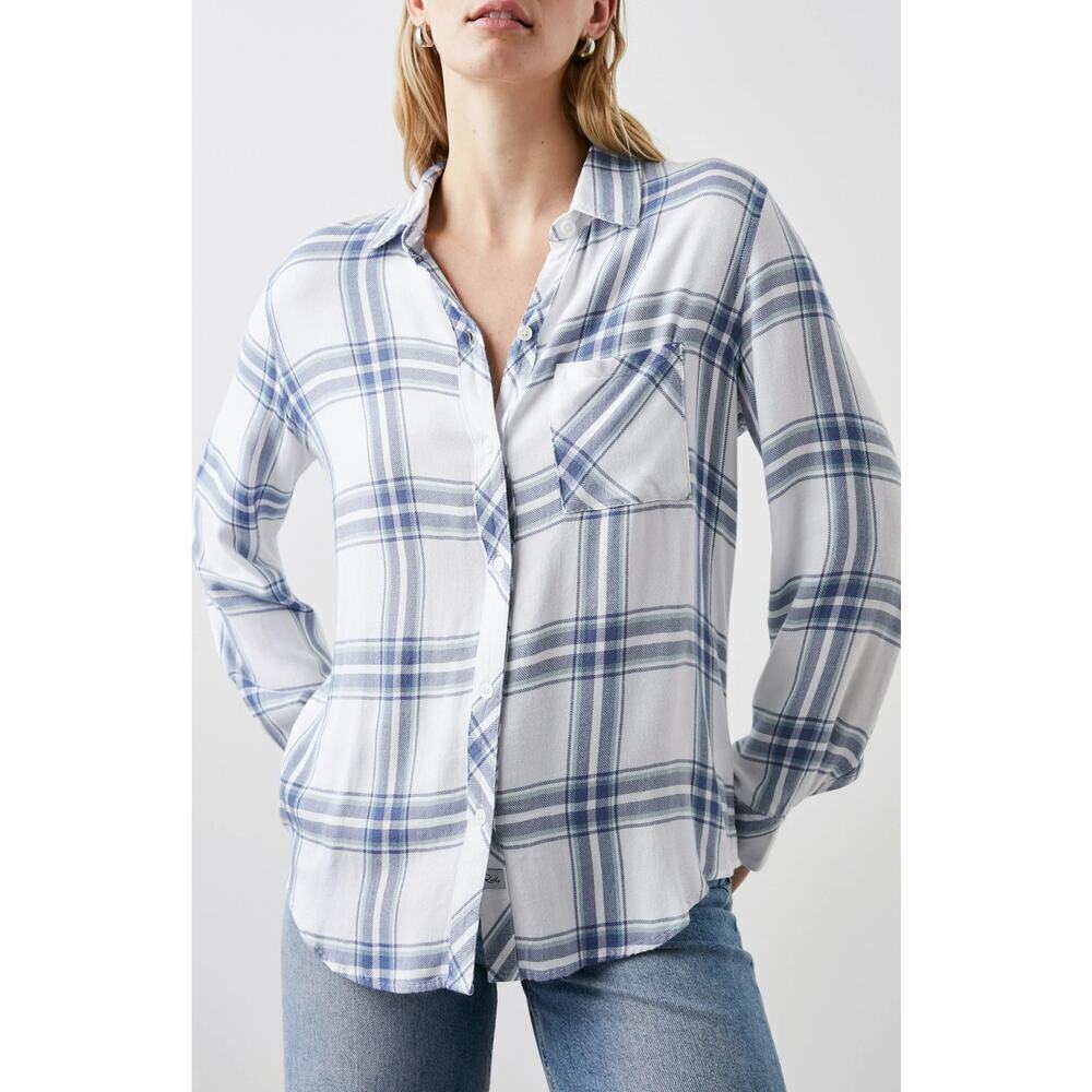 Rails Women's White Pacific Teal Hunter Plaid Shirt Size L NWOT